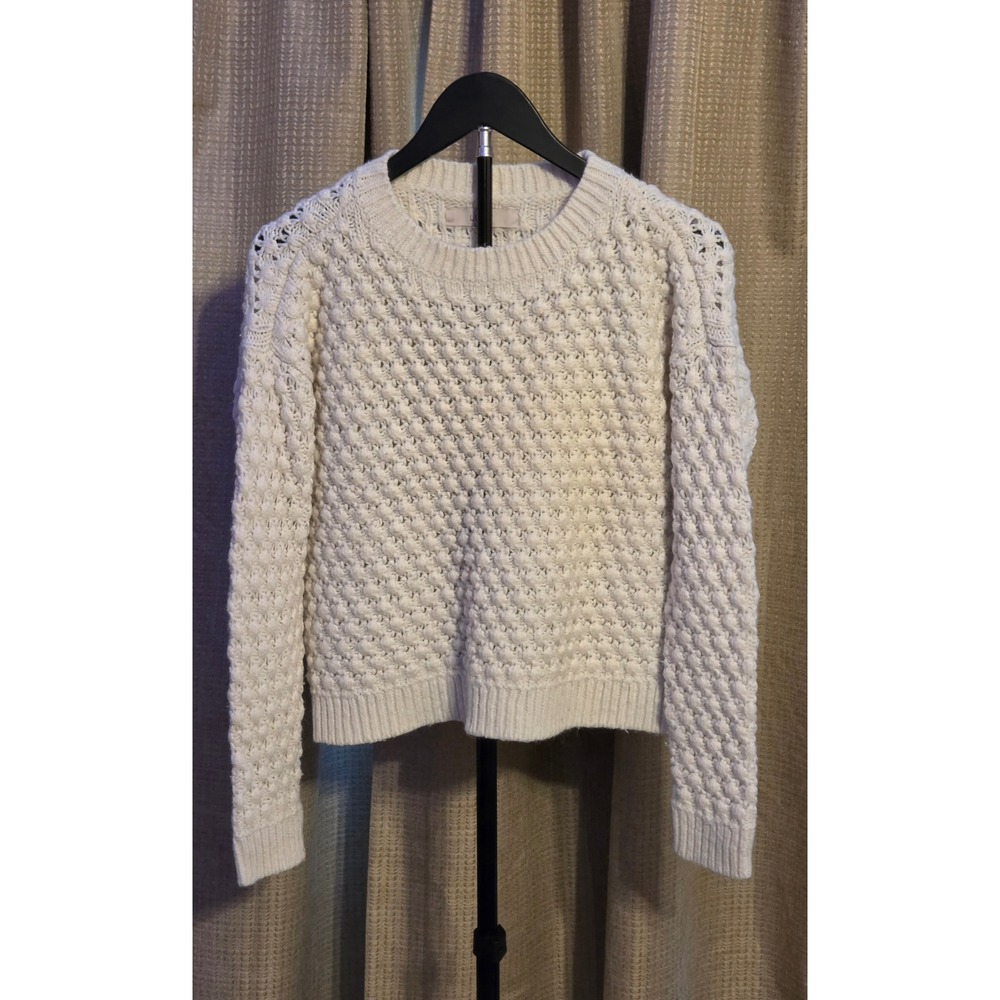 Loft Long Sleeve Popcorn Knit Crewneck Sweater Women's Medium White Wool Blend